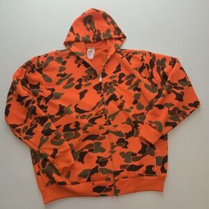 VTG Sno King Blaze Orange Camo Zip Hoodie 2XL USA Made Acrylic Hunting Jacket US